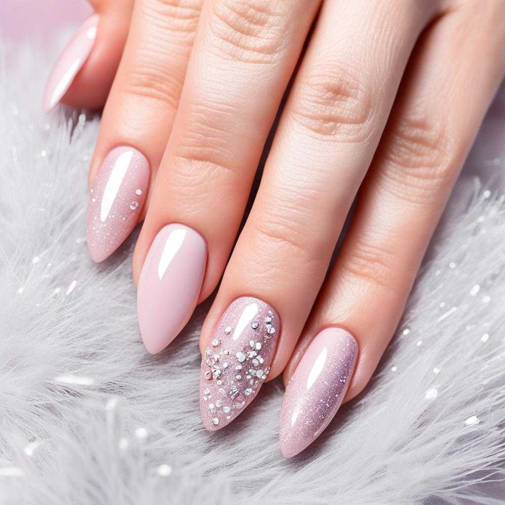 almond acrylic nails with glitter