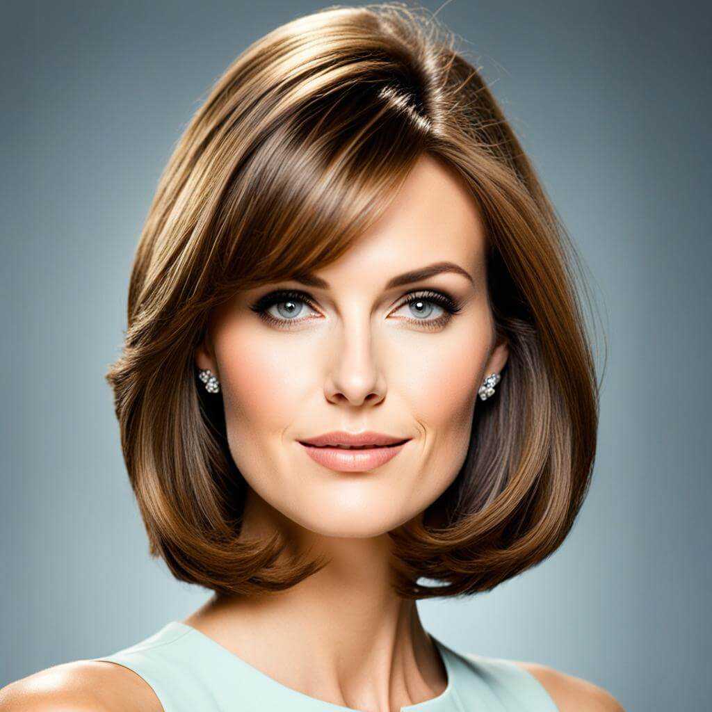 medium length haircut with side swept bangs